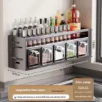 New Kitchen Spice Shelf Wall-mounted Spice Storage Rack Kitchen Seasoning Organizer Holder No Punching Required Storage Shelf - Image 7