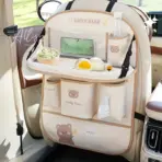Leather Deluxe Car Seat Back Organizer-Multi-Function Storage, Foldable Dining Table Tray,Anti-Kick Pad,Decorative Car Accessory - Image 6