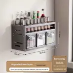 New Kitchen Spice Shelf Wall-mounted Spice Storage Rack Kitchen Seasoning Organizer Holder No Punching Required Storage Shelf - Image 9