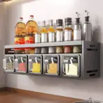 New Kitchen Spice Shelf Wall-mounted Spice Storage Rack Kitchen Seasoning Organizer Holder No Punching Required Storage Shelf - Image 2