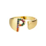 Rainbow Zircon Letter Rings For Women Fashion Chunky Wide Letter A-Z Stainless Steel Ring Wedding Boho Jewelry free shipping - Image 16