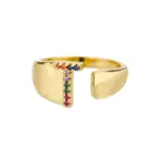 Rainbow Zircon Letter Rings For Women Fashion Chunky Wide Letter A-Z Stainless Steel Ring Wedding Boho Jewelry free shipping - Image 32