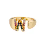 Rainbow Zircon Letter Rings For Women Fashion Chunky Wide Letter A-Z Stainless Steel Ring Wedding Boho Jewelry free shipping - Image 10