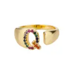 Rainbow Zircon Letter Rings For Women Fashion Chunky Wide Letter A-Z Stainless Steel Ring Wedding Boho Jewelry free shipping - Image 29