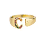 Rainbow Zircon Letter Rings For Women Fashion Chunky Wide Letter A-Z Stainless Steel Ring Wedding Boho Jewelry free shipping - Image 21