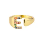 Rainbow Zircon Letter Rings For Women Fashion Chunky Wide Letter A-Z Stainless Steel Ring Wedding Boho Jewelry free shipping - Image 19