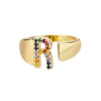 Rainbow Zircon Letter Rings For Women Fashion Chunky Wide Letter A-Z Stainless Steel Ring Wedding Boho Jewelry free shipping - Image 28