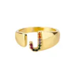 Rainbow Zircon Letter Rings For Women Fashion Chunky Wide Letter A-Z Stainless Steel Ring Wedding Boho Jewelry free shipping - Image 8