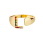 Rainbow Zircon Letter Rings For Women Fashion Chunky Wide Letter A-Z Stainless Steel Ring Wedding Boho Jewelry free shipping - Image 30