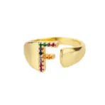 Rainbow Zircon Letter Rings For Women Fashion Chunky Wide Letter A-Z Stainless Steel Ring Wedding Boho Jewelry free shipping - Image 26
