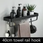 Bathroom Shelf No Drill Organizer Shower Storage Rack Black Corner Shelves Wall Mounted Aluminum Toilet Shampoo Holder - Image 9