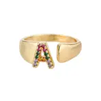 Rainbow Zircon Letter Rings For Women Fashion Chunky Wide Letter A-Z Stainless Steel Ring Wedding Boho Jewelry free shipping - Image 14