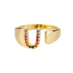 Rainbow Zircon Letter Rings For Women Fashion Chunky Wide Letter A-Z Stainless Steel Ring Wedding Boho Jewelry free shipping - Image 31