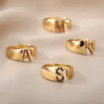 Rainbow Zircon Letter Rings For Women Fashion Chunky Wide Letter A-Z Stainless Steel Ring Wedding Boho Jewelry free shipping - Image 5