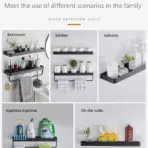Bathroom Shelf No Drill Organizer Shower Storage Rack Black Corner Shelves Wall Mounted Aluminum Toilet Shampoo Holder - Image 4