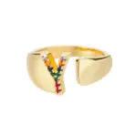 Rainbow Zircon Letter Rings For Women Fashion Chunky Wide Letter A-Z Stainless Steel Ring Wedding Boho Jewelry free shipping - Image 11