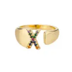 Rainbow Zircon Letter Rings For Women Fashion Chunky Wide Letter A-Z Stainless Steel Ring Wedding Boho Jewelry free shipping - Image 12