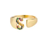 Rainbow Zircon Letter Rings For Women Fashion Chunky Wide Letter A-Z Stainless Steel Ring Wedding Boho Jewelry free shipping - Image 27