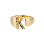 Rainbow Zircon Letter Rings For Women Fashion Chunky Wide Letter A-Z Stainless Steel Ring Wedding Boho Jewelry free shipping - Image 7