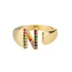 Rainbow Zircon Letter Rings For Women Fashion Chunky Wide Letter A-Z Stainless Steel Ring Wedding Boho Jewelry free shipping - Image 18