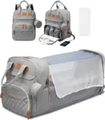 3 In 1 Diaper Bag Backpack Foldable Baby Bed Waterproof Travel Bag with USB Charge Diaper Bag Backpack with Changing Bed 3 types - Image 12
