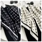 Hot Selling New 90 * 90 Women's Headscarf High-end Simple Black and White Polka Dot Printed Twill Silk Light Luxury Scarf - Image 10