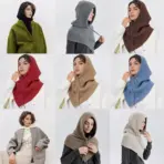 Winter Balaclava Hat Scarf for Women Warm Knitted Hooded Caps Outdoor Warm One-Piece Neck Collar Beanies Hats for Girls - Image 3