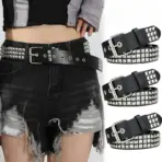 2026 New Square Bead Rivet Belt Metal Pyramid Belt Men and Women Punk Hardware Jeans Belt Y2K Belt Designer Belt Women's Belts - Image 5