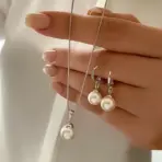 LATS 3 Pcs/Set Round Pearl Pendant Necklace For Women Exquisite Fashion Rhinestone Double  Earring Wedding Jewelry Set Gift - Image 4