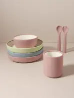 Modern Scandinavian Style 5-Piece Baby Feeding Set, Minimalist Two-Tone Silicone Bowls & Plates, No-Suction Feeding Set Design - Image 5