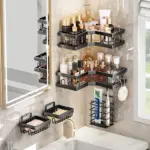 No Drilling Triangle Corner Shelf, Adhesive Wall Mounted Storage Rack for Bathroom and Kitchen – Space Saving