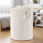 Large Storage Basket Tall Woven Decorative Laundry Hamper With Handles Foldable Cotton Rope for Clothes Kids Toys Living Room - Image 15