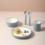 Modern Scandinavian Style 5-Piece Baby Feeding Set, Minimalist Two-Tone Silicone Bowls & Plates, No-Suction Feeding Set Design - Image 2