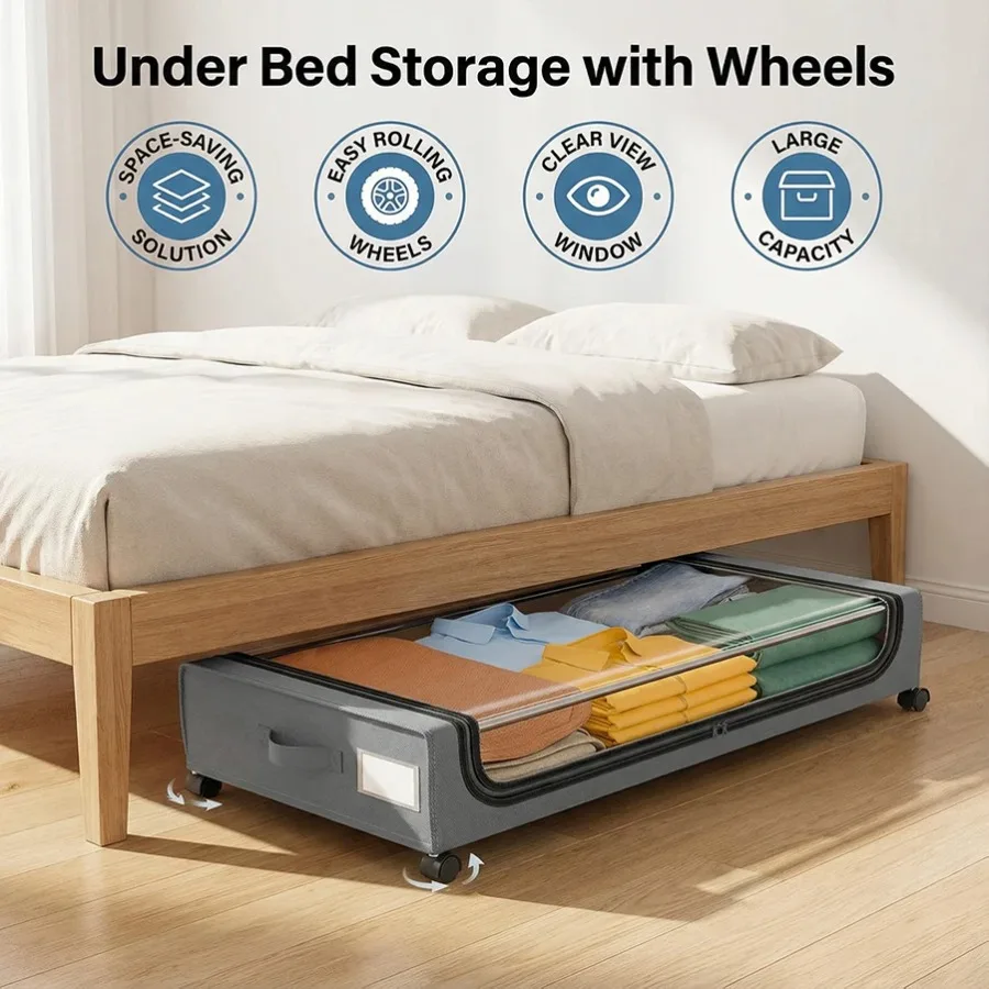 S124a899df1954da5a083245de8f926c0R.webp Space-Saving Under Bed Lockers Pull Out Storage with Wheels & Lids Fits Shoes Clothes Ideal for Dorm Bedrooms Storage Box - Image 1