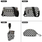 DOYOGI Black and White Checkered Spacious Bum Bag Crossbody Bags for Women Nylon Travel essentials Mommy Bag Diaper Bag  for Mom - Image 3