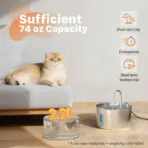ZYFeeder 2.2L Automatic Water Fountain Stainless Steel Pet Water Feeder Cat/Dog Drink Bowl Water Dispenser Silent With Window - Image 3