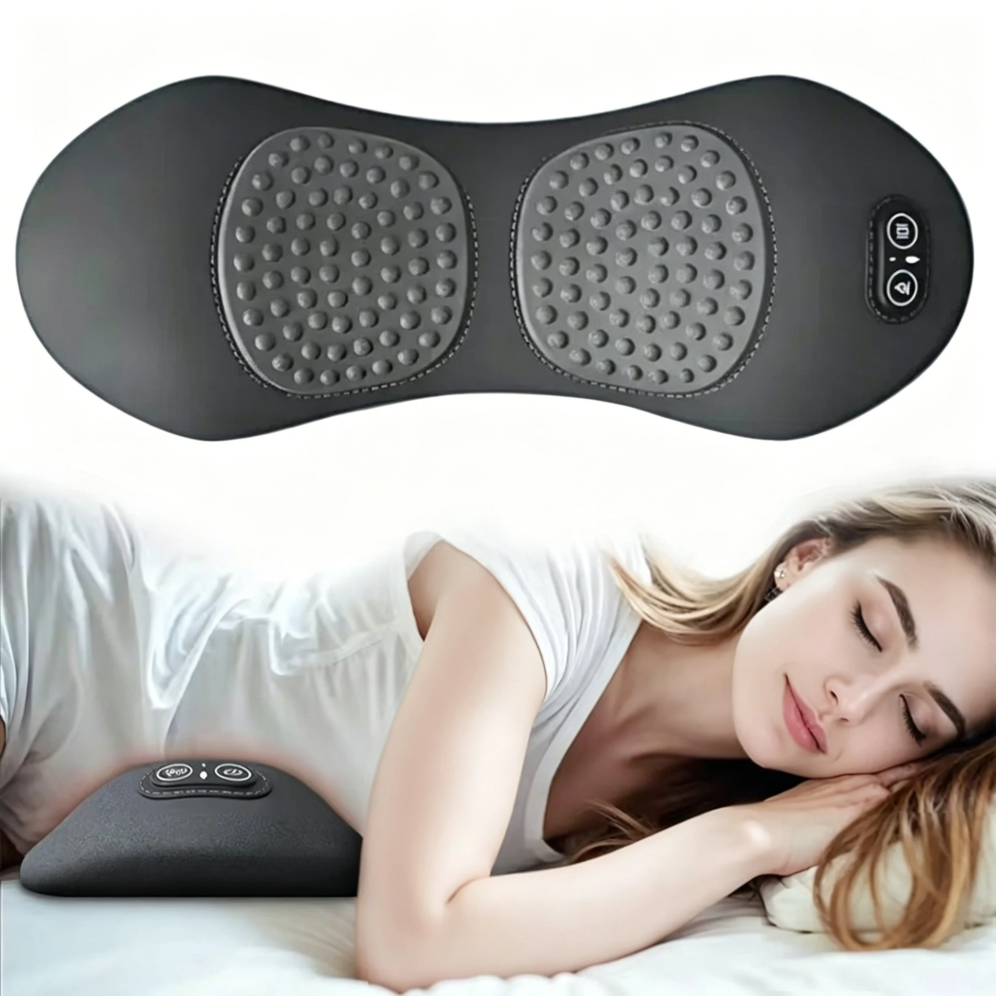 S12c05043a8814bbcb5b4c43d19e7eddfC.webp Heating Vibration Massage Pillow Electric Lumbar Support Pad Bed Sleeping Waist Protection Cushion Lying Flat Waist Pain Relief - Image 1