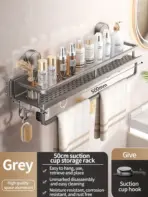 No Drill Suction Cup Suction Bathroom Rack Bathroom Shelf Toilet Space Aluminum Hanging Rack Bathroom Organizer Hang On The Wall - Image 11