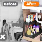 Under Sink Storage Organizers with Hanging Hooks 2 Tier Pull Out Drawers Cabinet Organiser Kitchen Rack for Bathroom - Image 3