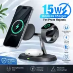 3 in 1 Magnetic Wireless Charger Stand for Magsafe iPhone 16/15/14/13/12 Apple Watch 8/7 & Airpods pro Fast Charging Station
