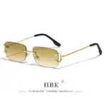 HBK Retro Rimless Sunglasses For Women Men Small Square Gold Frame Brand Design Tea Shades Rectangle UV400 Zonnebril Eyewear - Image 16