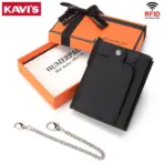 Real Leather Wallet for Men RFID Blocking Credit Card Holder Purse Male Short Bifold Zipper Coin Pocket with Anti-Theft Chain - Image 9