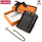 Real Leather Wallet for Men RFID Blocking Credit Card Holder Purse Male Short Bifold Zipper Coin Pocket with Anti-Theft Chain - Image 10