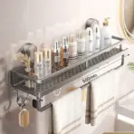 No Drill Suction Cup Suction Bathroom Rack Bathroom Shelf Toilet Space Aluminum Hanging Rack Bathroom Organizer Hang On The Wall - Image 5