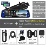 10"  Dash Cam 4K 3840*2160P Car Dvr Carplay Android Auto GPS 5G WIFI AUX Stream RearView Mirror Dashcam Camera Drive Recorder FM - Image 9