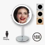 8inch 10X Magnifying LED Makeup Mirror with 3 Color Light Touch Switch Double Side USB Charging Desktop Vanity Cosmetic Mirror - Image 7