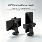 360° Rotating Phone Tripod Mount 1/4 Screw Phone Clip Holder Tripod Bluetooth Remote Extension Pole for iPhone Vlog 1/2/5 Pack