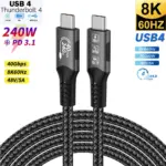 8K USB4 Type C Cable 40Gbps 240W PD3.1 QC4.0 For Samung Thunderbolt 4 Fast Charging Cable Thunderbolt3 USB C to C Data Transfer
