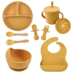 Food Grade Silicone Child Dish Set Baby Feeding Bowl Suction Plate Straw Cup Wooden Spoon Fork for Kids Tableware Toddler Dishes - Image 9