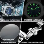 POEDAGAR Square Luxury Men Wristwatch Waterproof Luminous Date Stainless Steel Male Clock Business Sports Quartz Watches For Men - Image 5